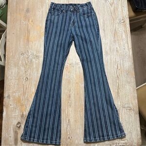 Rock & Roll Cowgirl High Rise Flare Striped Blue Bellbottom Women Jeans Sz 25